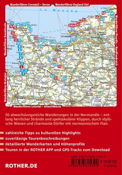 Produktbild: ROTHER Wanderf&uuml;hrer Normandie. 50 Touren an der K&uuml;ste und im Landesinneren &ndash; vom Mont-Saint-Michel bis zur C&ocirc;te d&lsquo;Alb&acirc;tre