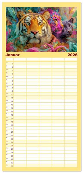 Produktbild: Familienplaner 2026 - Dschungelzauber - Kunstvolle Werke mit 5 Spalten (Wandkalender, 21 x 45 cm) CALVENDO
