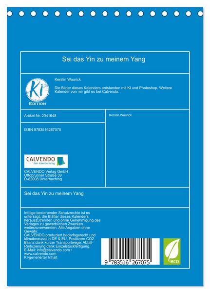 Produktbild: Sei das Yin zu meinem Yang (Tischkalender 2026 DIN A5 hoch), CALVENDO Monatskalender
