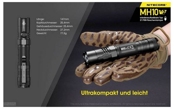 Produktbild: NiteCore MH10 V2 LED Taschenlampe akkubetrieben 1200lm 1500h 77.5g