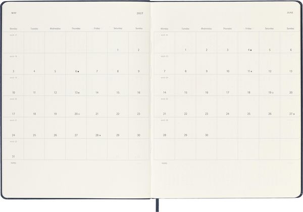 Produktbild: Moleskine 12 Monate Wochen Notizkalender 2027, XL, 1 Wo = 1 Seite, rechts linierte Seite, Fester Einband, Saphir