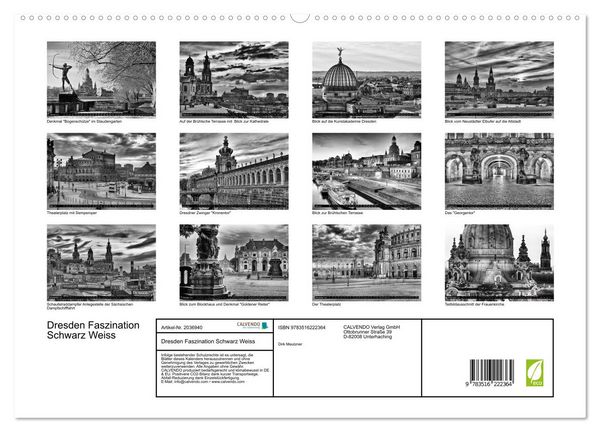 Produktbild: Dresden Faszination Schwarz Weiss (hochwertiger Premium Wandkalender 2026 DIN A2 quer), Kunstdruck in Hochglanz