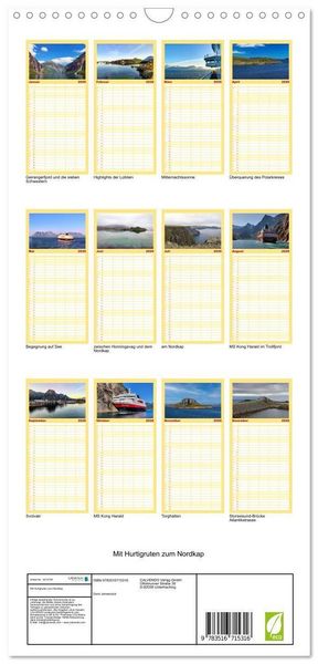 Produktbild: Familienplaner 2026 - Mit Hurtigruten zum Nordkap mit 5 Spalten (Wandkalender, 21 x 45 cm) CALVENDO