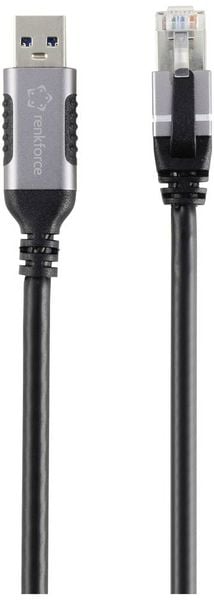 Produktbild: Renkforce USB, Netzwerk Adapterkabel [1x USB 3.2 Gen 1 Stecker A (USB 3.0) - 1x RJ45-Stecker] 3.00 m Aluminium-Stecker