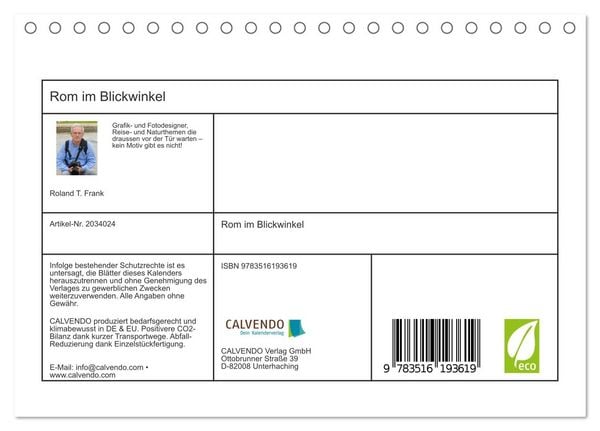 Produktbild: Rom im Blickwinkel (Tischkalender 2026 DIN A5 quer), CALVENDO Monatskalender