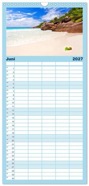 Produktbild: Familienplaner 2027 - Seychellen mit 5 Spalten (Wandkalender, 21 x 45 cm) CALVENDO