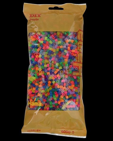 Hama - Perlenbeutel 6000 Stück transparent/neon