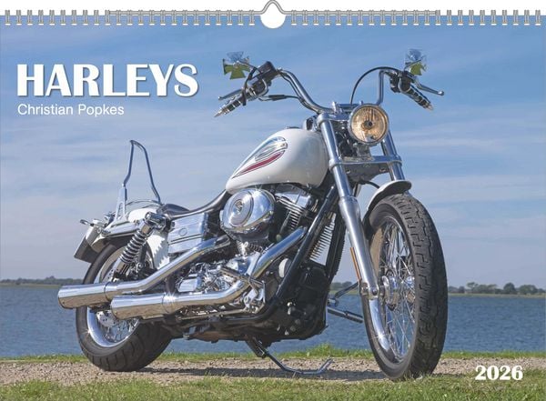 N Neumann - Harleys 2026 – Wandkalender A3 (42x30 cm) mit 12 Monatsblättern, 4-sprachigem Kalendarium & Spiralbindung, Motorrad-Kalender für Fans &