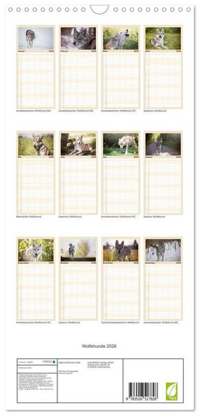 Produktbild: Familienplaner 2026 - Wolfshunde 2026 mit 5 Spalten (Wandkalender, 21 x 45 cm) CALVENDO
