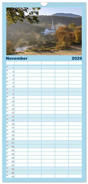 Produktbild: Familienplaner 2026 - NEUENGLAND - Eine Reise durch den Nordosten der USA mit 5 Spalten (Wandkalender, 21 x 45 cm) CALVENDO