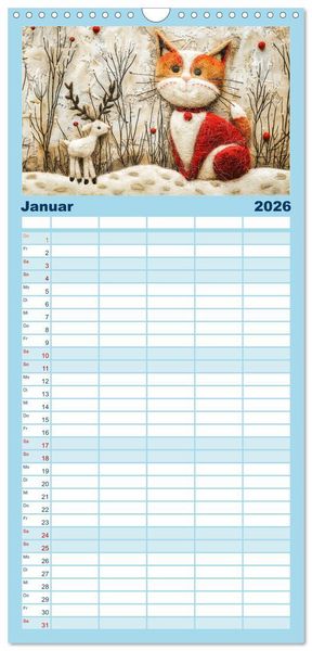 Produktbild: Familienplaner 2026 - Filzige Katzenfreunde - Ein Jahr voller niedlicher KI-Filzkunst mit 5 Spalten (Wandkalender, 21 x 45 cm) CALVENDO