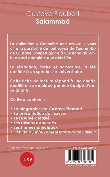 Produktbild: Fiche de lecture Salammb&ocirc; de Flaubert (Analyse litt&eacute;raire de r&eacute;f&eacute;rence et r&eacute;sum&eacute; complet)