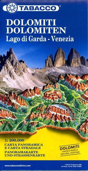 Dolomiti / Dolomiten Road Panoramic Map 1 : 200 000, Karte von , Tabacco Editrice, 978-88--8315106-4