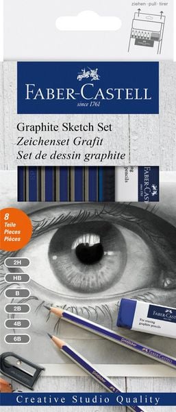 Produktbild: Faber-Castell Bleistifte Zeichenset Goldfaber, 6er Set mit Radiergummi und Spitzer