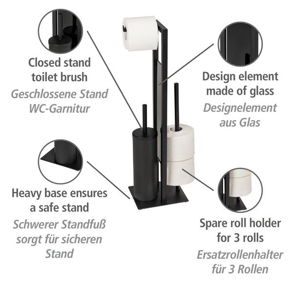 Produktbild: Geschlossene WC-Garnitur Mod. Rivalta Schwarz, mit Toilettenpapier- und Ersatzrollenhalter