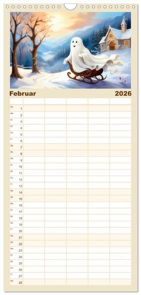 Produktbild: Familienplaner 2026 - Korbinian, der kleine Geist mit 5 Spalten (Wandkalender, 21 x 45 cm) CALVENDO