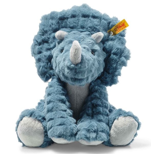 Steiff 087806 - Dixi Triceratops, sitzend, petrol/grau, Dino, Plüsch, 28 cm