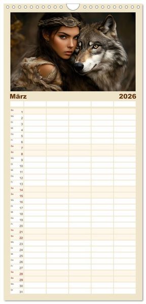 Produktbild: Familienplaner 2026 - Magische Tierliebe mit 5 Spalten (Wandkalender, 21 x 45 cm) CALVENDO