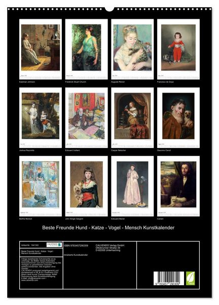 Produktbild: Beste Freunde Hund - Katze - Vogel - Mensch Kunstkalender (hochwertiger Premium Wandkalender 2026 DIN A2 hoch), Kunstdruck in Hochglanz