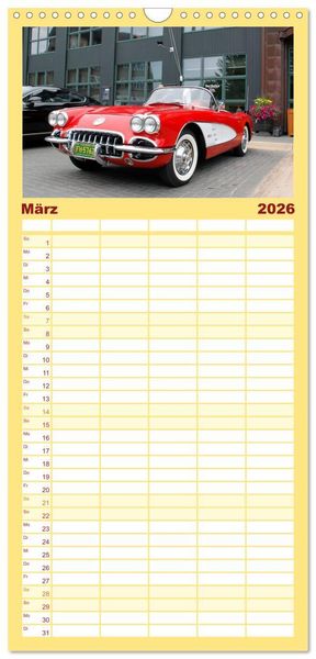 Produktbild: Familienplaner 2026 - Ami Schlitten mit 5 Spalten (Wandkalender, 21 x 45 cm) CALVENDO