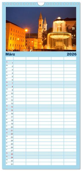Produktbild: Familienplaner 2026 - Abend in M&uuml;nchen mit 5 Spalten (Wandkalender, 21 x 45 cm) CALVENDO