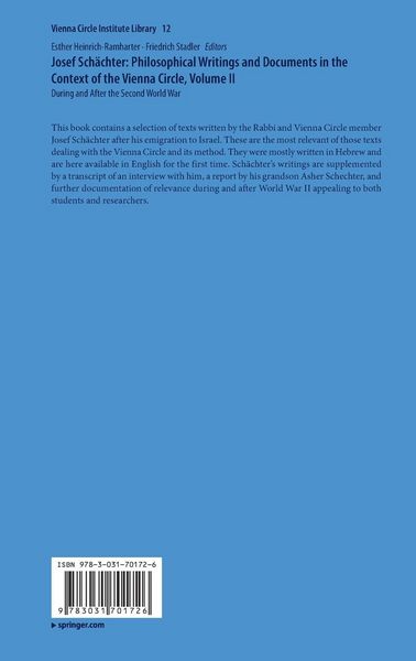 Produktbild: Josef Sch&auml;chter: Philosophical Writings and Documents in the Context of the Vienna Circle: Volume II