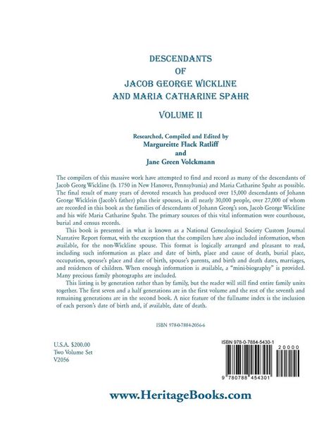 Produktbild: Descendants of Jacob George Wickline and Maria Catharine Spahr, Volume II