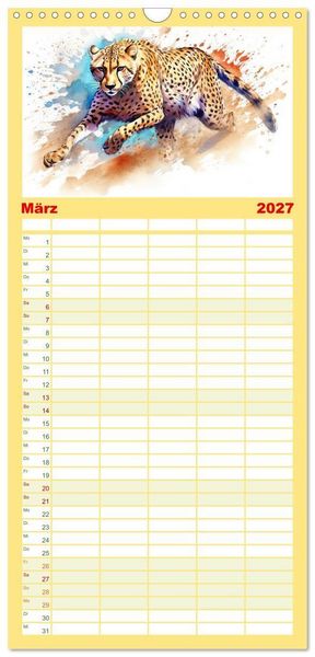 Produktbild: Familienplaner 2027 - Raubtiere voll Eleganz und Kraft mit 5 Spalten (Wandkalender, 21 x 45 cm) CALVENDO
