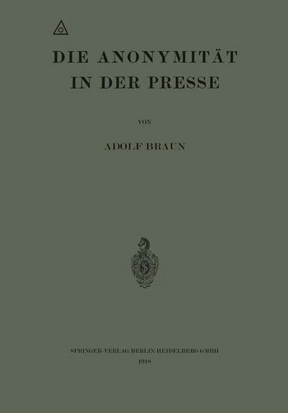 Produktbild: Die Anonymit&auml;t in der Presse