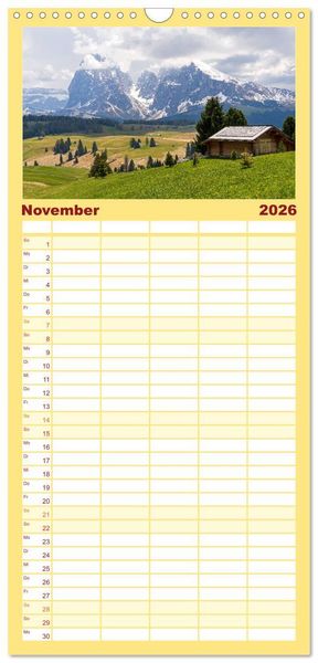 Produktbild: Familienplaner 2026 - S&uuml;dtirol - Von Meran bis zum Pragser Wildsee mit 5 Spalten (Wandkalender, 21 x 45 cm) CALVENDO