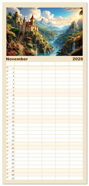 Produktbild: Familienplaner 2026 - Reise in einer M&auml;rchenwelt mit 5 Spalten (Wandkalender, 21 x 45 cm) CALVENDO