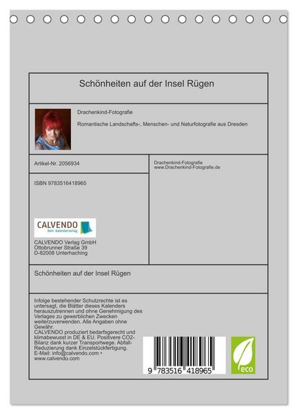 Produktbild: Sch&ouml;nheiten auf der Insel R&uuml;gen (Tischkalender 2026 DIN A5 hoch), CALVENDO Monatskalender