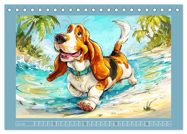 Produktbild: Basset Fun. Niedliche Hunde Cartoons zum Schmunzeln (Tischkalender 2026 DIN A5 quer), CALVENDO Monatskalender