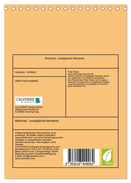 Produktbild: Motorrad - nostalgische Momente (Tischkalender 2026 DIN A5 hoch), CALVENDO Monatskalender