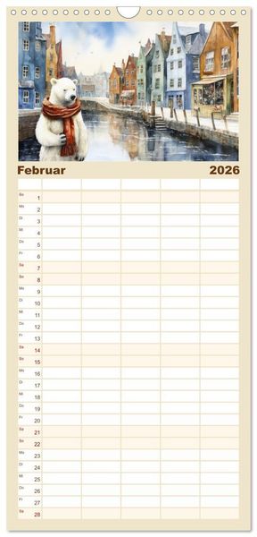 Produktbild: Familienplaner 2026 - Eisb&auml;r Eik auf Europareise mit 5 Spalten (Wandkalender, 21 x 45 cm) CALVENDO