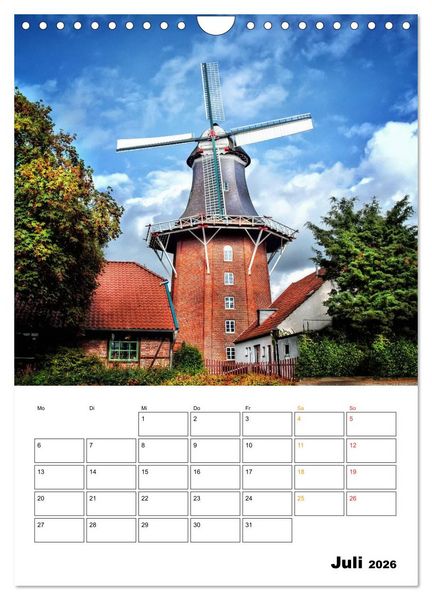 Produktbild: Historische Windm&uuml;hlen an der Friesischen M&uuml;hlenstra&szlig;e / Geburtstagsplaner (Wandkalender 2026 DIN A4 hoch), CALVENDO Monatskalender