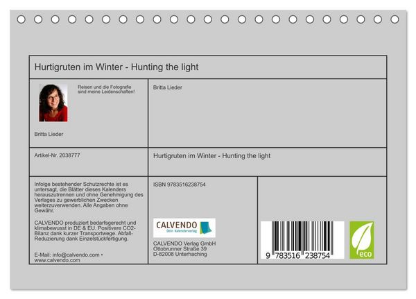 Produktbild: Hurtigruten im Winter - Hunting the light (Tischkalender 2026 DIN A5 quer), CALVENDO Monatskalender
