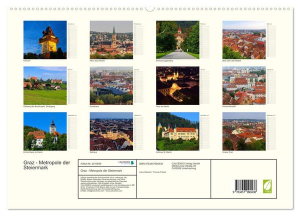Produktbild: Graz - Metropole der Steiermark (hochwertiger Premium Wandkalender 2026 DIN A2 quer), Kunstdruck in Hochglanz