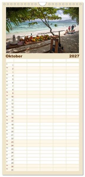 Produktbild: Familienplaner 2027 - Seychellen: La Digue und Mah&eacute; - zwei Trauminseln mit 5 Spalten (Wandkalender, 21 x 45 cm) CALVENDO