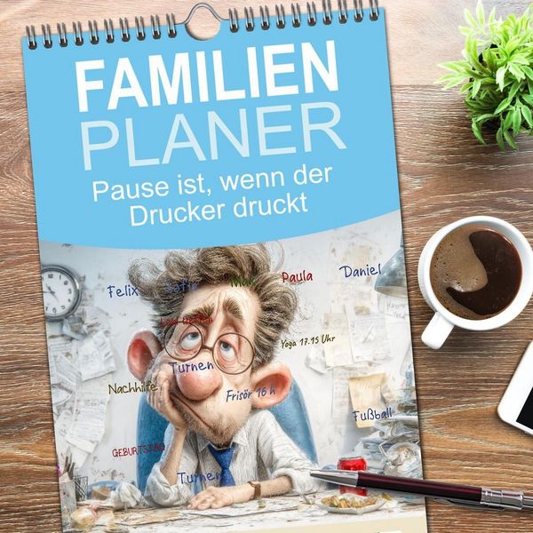 Produktbild: Familienplaner 2026 - Pause ist, wenn der Drucker druckt mit 5 Spalten (Wandkalender, 21 x 45 cm) CALVENDO
