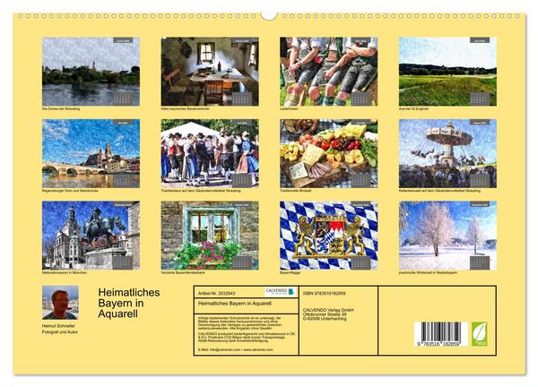 Produktbild: Heimatliches Bayern in Aquarell (hochwertiger Premium Wandkalender 2026 DIN A2 quer), Kunstdruck in Hochglanz