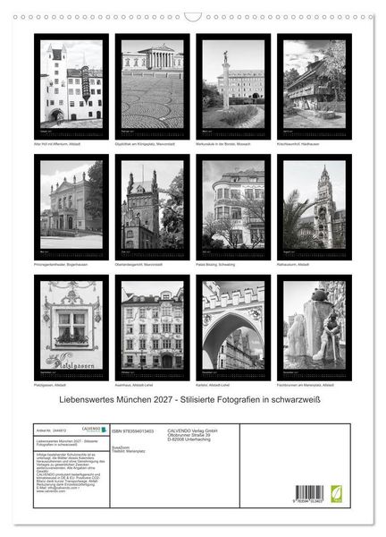 Produktbild: Liebenswertes M&uuml;nchen 2027 - Stilisierte Fotografien in schwarzwei&szlig; (Wandkalender 2027 DIN A2 hoch), CALVENDO Monatskalender