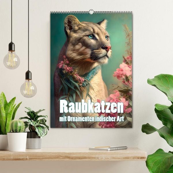Produktbild: Raubkatzen mit Ornamenten indischer Art (Wandkalender 2026 DIN A2 hoch), CALVENDO Monatskalender