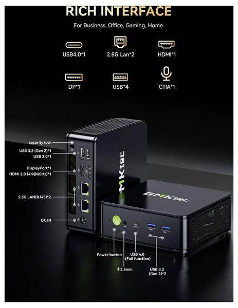 Produktbild: GMKtec Mini PC M6 Ultra-2 AMD Ryzen 5 7640HS (32+512GB) AMD Ryzen 5 7640HS 5.0GHz 32GB RAM 512GB SSD AMD Radeon&trade; 760M Win 11 Pro