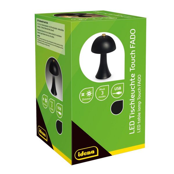 Produktbild: Idena LED Tischleuchte Touch Fado Metall schwarz 10x16,5cm Akku USB C dimmbar 3 Modi Innen
