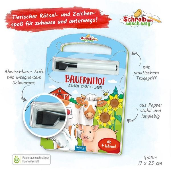 Produktbild: Tr&ouml;tsch Pappenbuch Schreib und wisch weg Pappenbuch Bauernhof