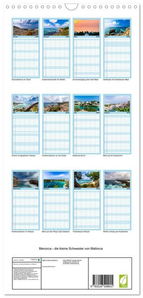 Produktbild: Familienplaner 2026 - Menorca - die kleine Schwester von Mallorca mit 5 Spalten (Wandkalender, 21 x 45 cm) CALVENDO