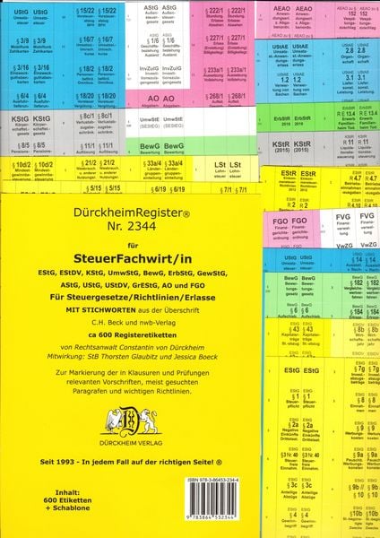 DürckheimRegister STEUERFACHWIRT/IN für die Steuergesetze- Richtlinien + Erlasse mit Stichworten, Pappband von Constantin Dürckheim, Dürckheim