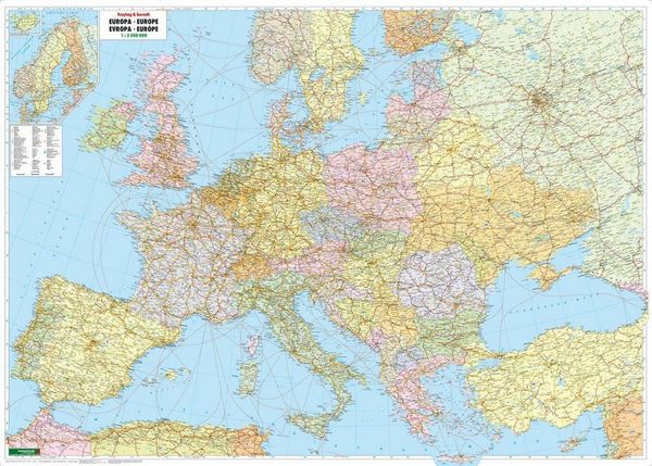 Europa politisch 1 : 3 500 000. Poster-Karte mit Metallbestäbung