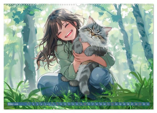 Produktbild: Tierische Anime-Freunde - Fr&ouml;hliche Streifz&uuml;ge mit Hund und Katze (hochwertiger Premium Wandkalender 2026 DIN A2 quer), Kunstdruck in Hochglanz
